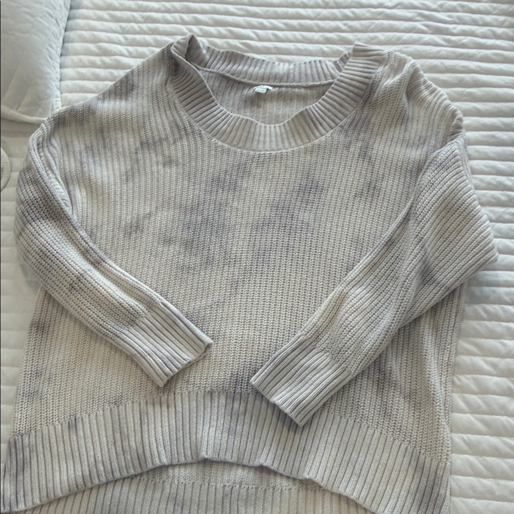 Aerie Cream and Gray Crew Neck Sweater